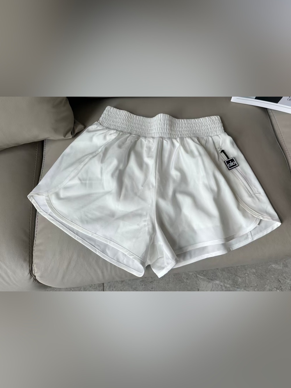 ALO Yoga White Athletic Shorts with Smocked Waistband